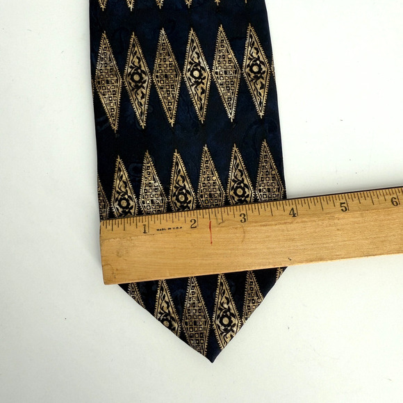 Vtg Hickey Freeman Silk Tie Paisley Baroque Italian Hand sewn Geometric 90s Gold - Picture 8 of 9